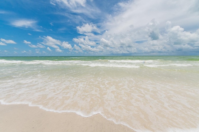 property view of water featuring a beach view