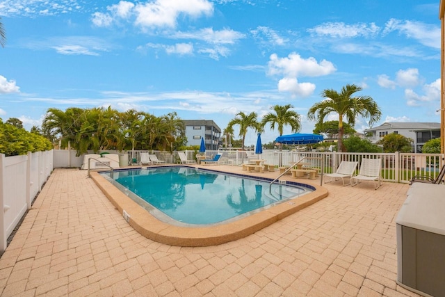 view of swimming pool with a patio