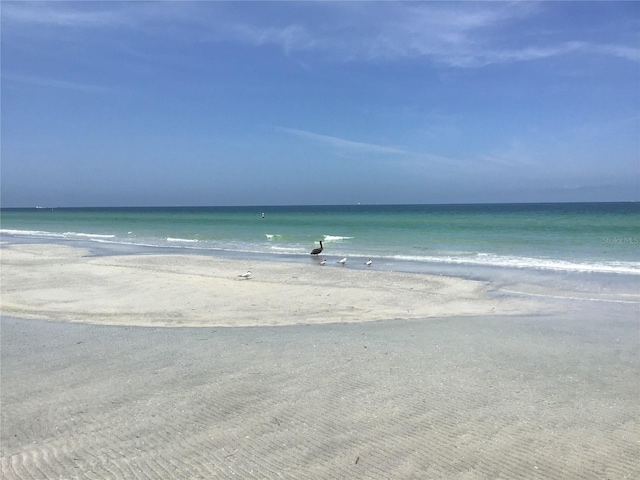 view of water feature with a beach view