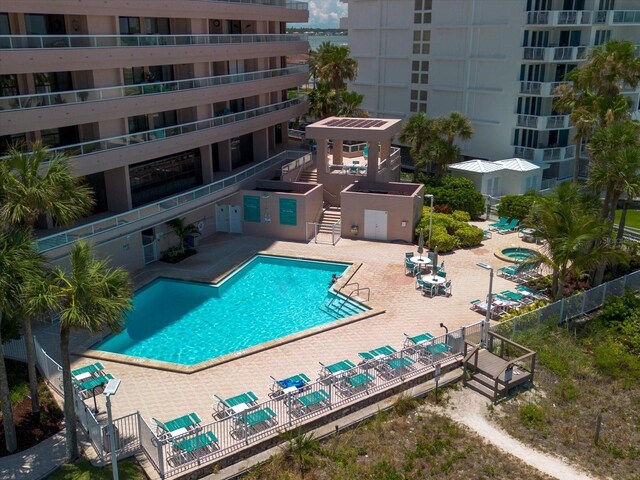 view of swimming pool with a patio area