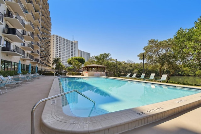 view of pool with a gazebo