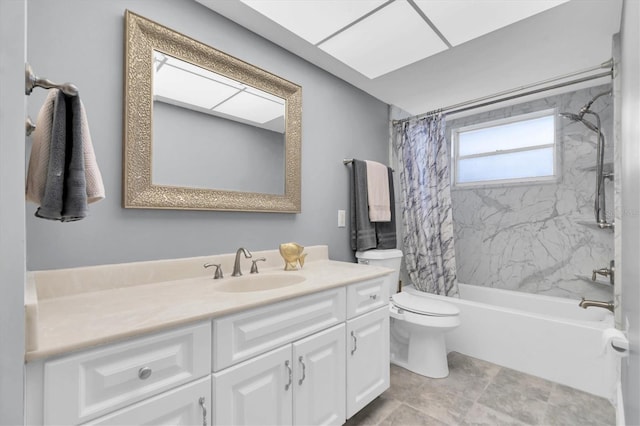 full bathroom with vanity, toilet, and shower / bath combo with shower curtain