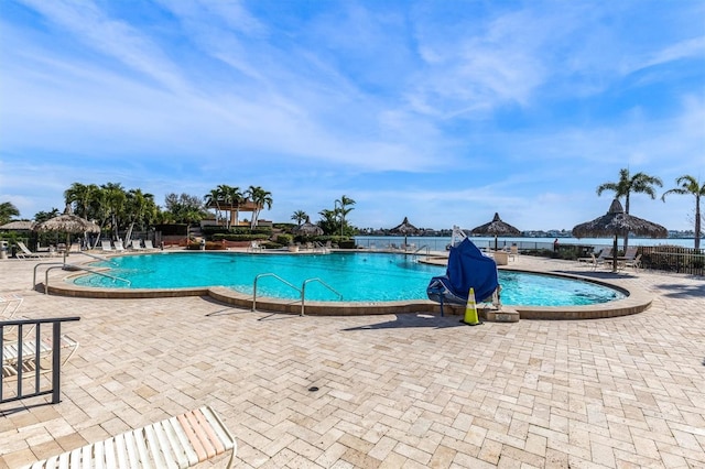 view of pool featuring a patio