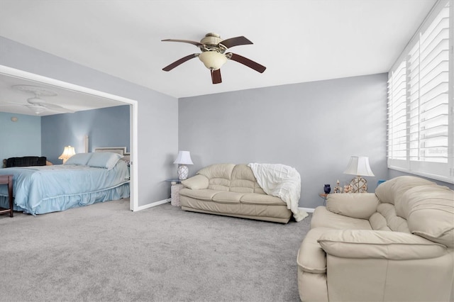 bedroom with carpet flooring and ceiling fan