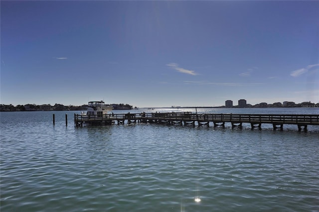 view of dock with a water view