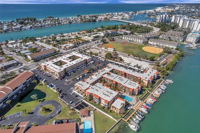 aerial view featuring a water view