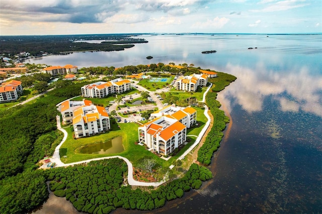 aerial view with a water view