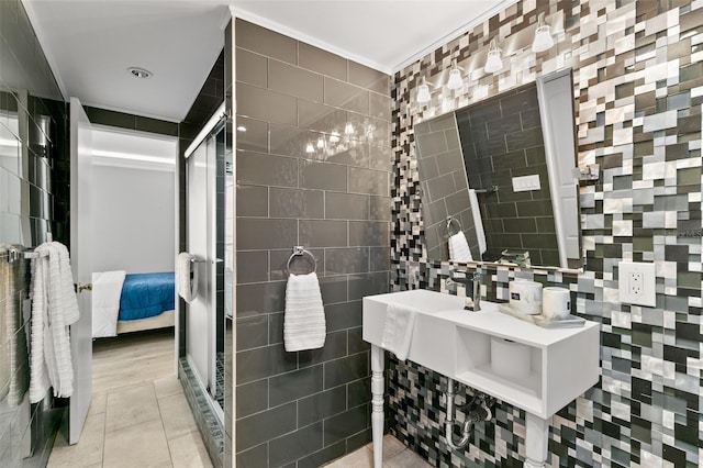 bathroom featuring tile walls and tile patterned flooring