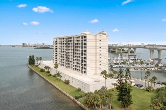 view of property with a water view