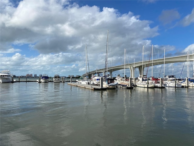 view of dock featuring a water view