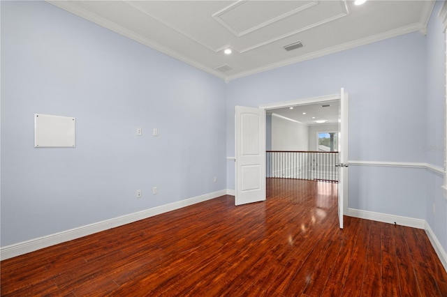 unfurnished room with wood-type flooring and crown molding