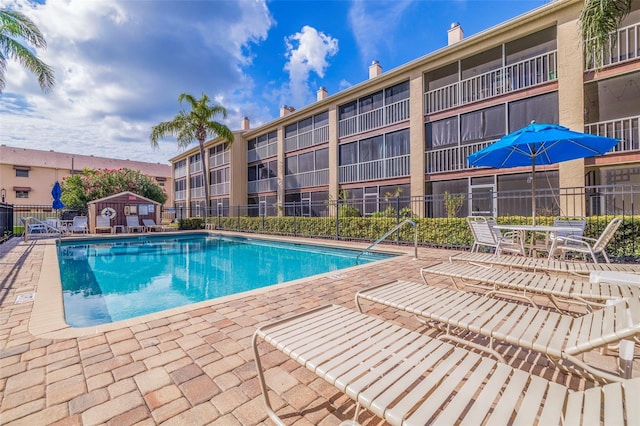 view of pool featuring a patio