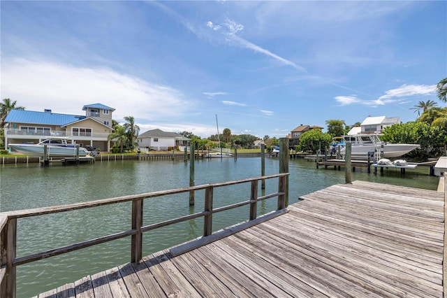 dock area with a water view