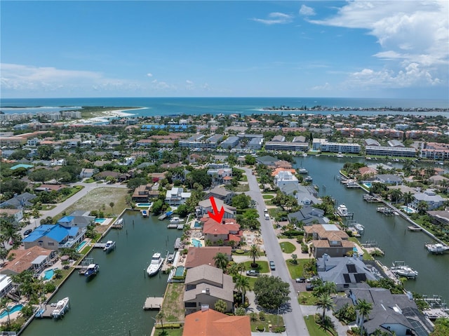 bird's eye view featuring a water view