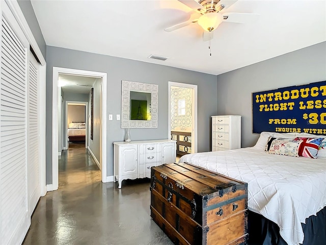 bedroom featuring a closet and ceiling fan