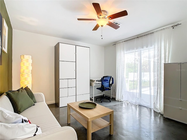 living room featuring ceiling fan