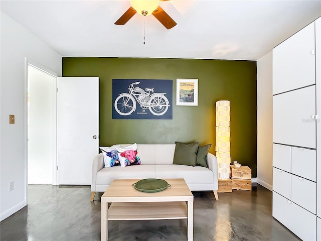 living room featuring ceiling fan