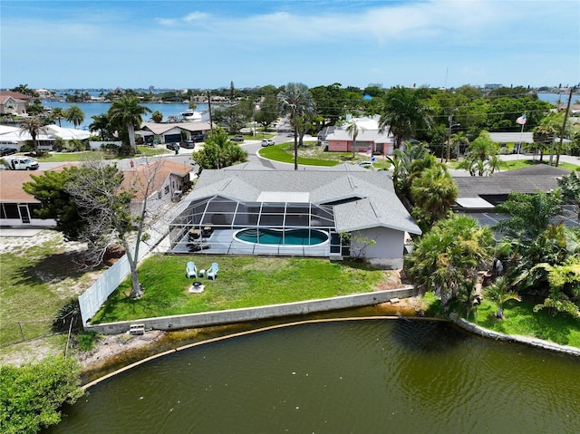 bird's eye view featuring a water view