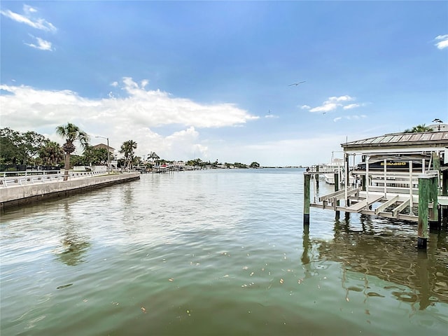 view of dock with a water view