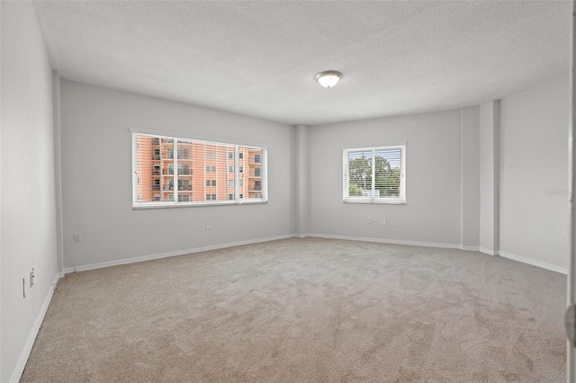 empty room featuring light colored carpet and a textured ceiling