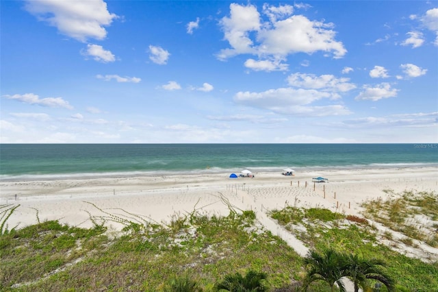 property view of water with a beach view