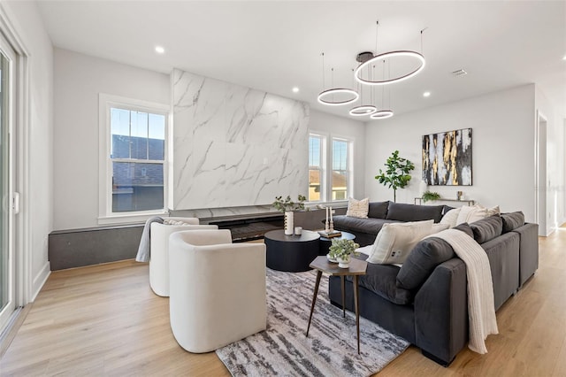 living room featuring light hardwood / wood-style flooring