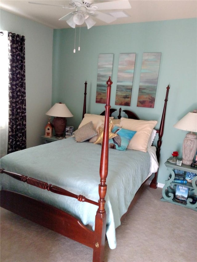 bedroom with carpet floors and ceiling fan