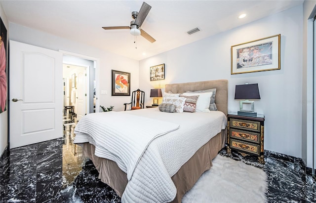 bedroom featuring ceiling fan