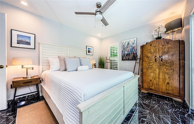 bedroom featuring ceiling fan