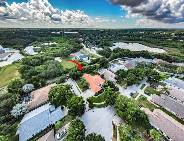 aerial view featuring a water view