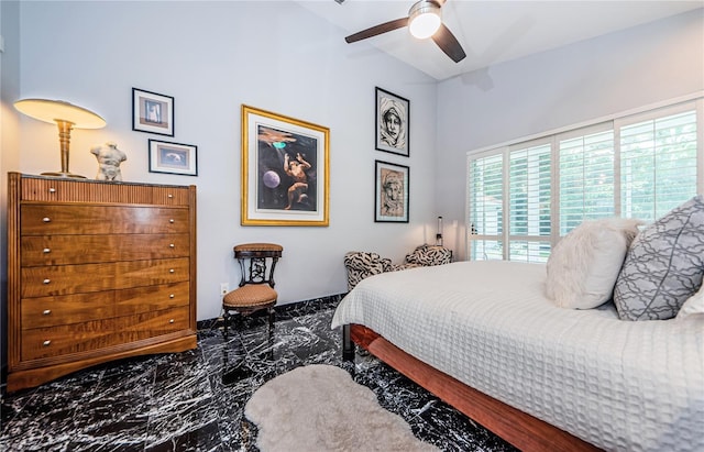 bedroom featuring ceiling fan