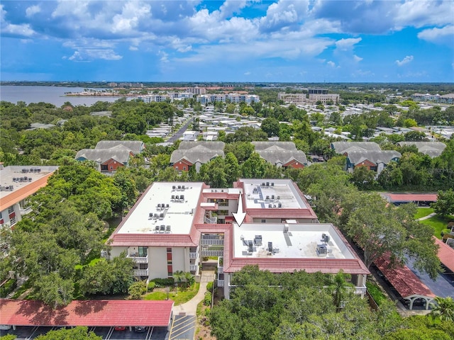 aerial view featuring a water view