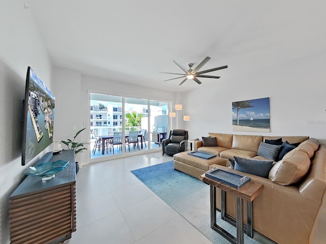 living room with ceiling fan