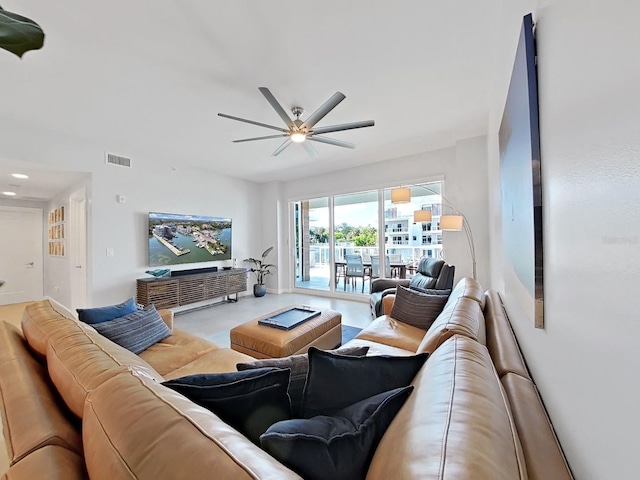 living room with ceiling fan