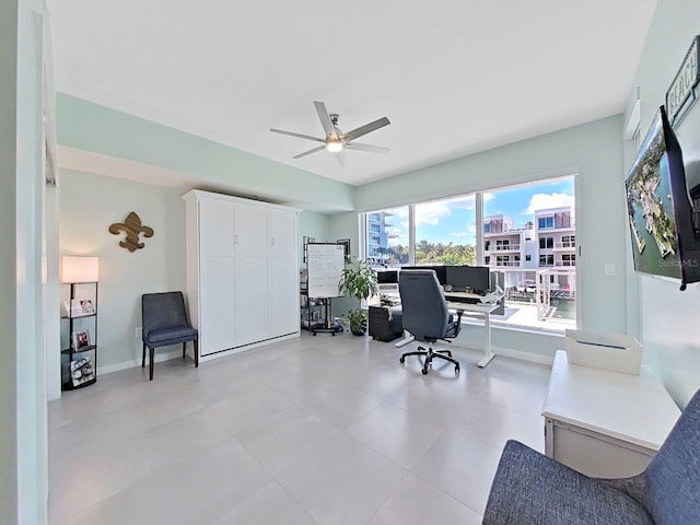 office area with ceiling fan