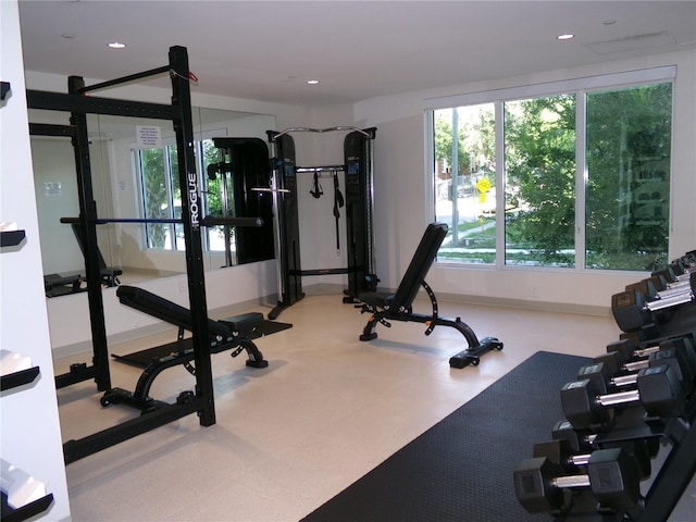 workout area featuring a wealth of natural light