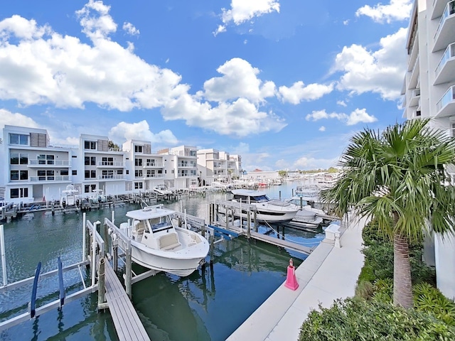 dock area featuring a water view