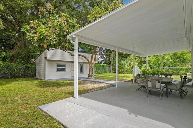 view of patio featuring an outdoor structure