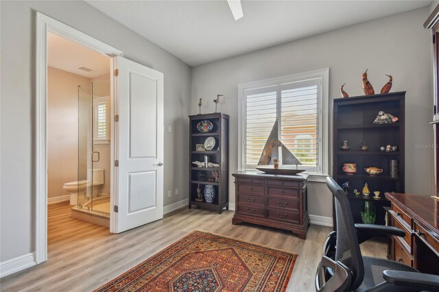 home office featuring light hardwood / wood-style floors