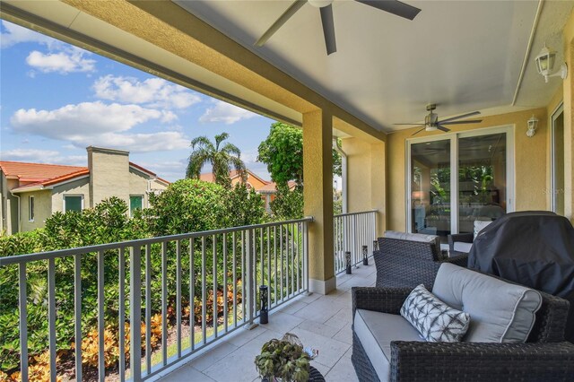 balcony with ceiling fan