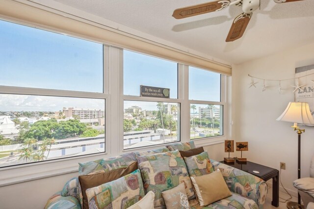 living room with ceiling fan