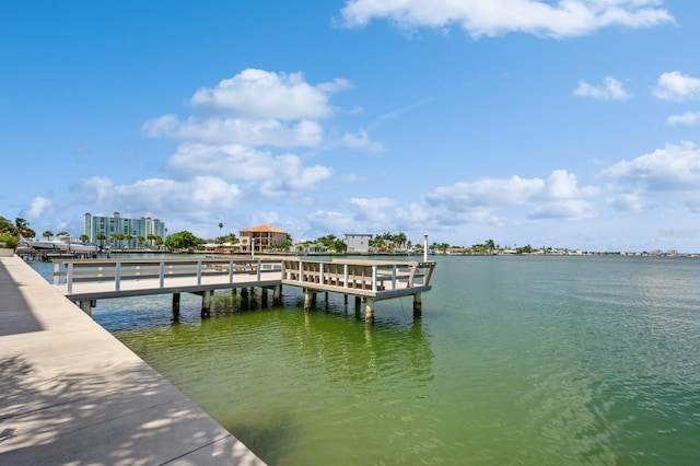 dock area with a water view