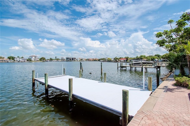 view of dock with a water view