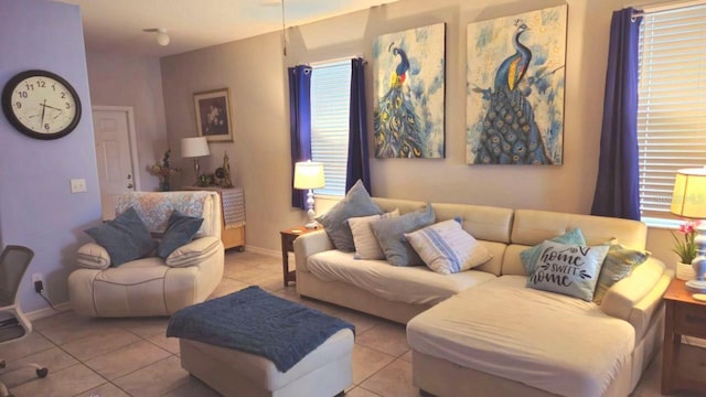 living room featuring light tile patterned floors