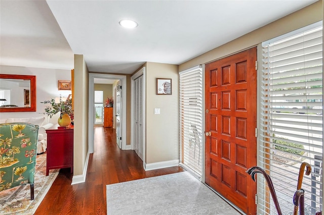 foyer entrance with dark hardwood / wood-style flooring