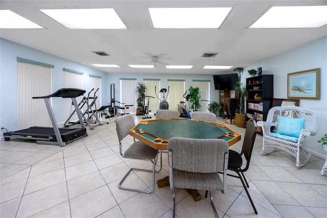 interior space featuring ceiling fan