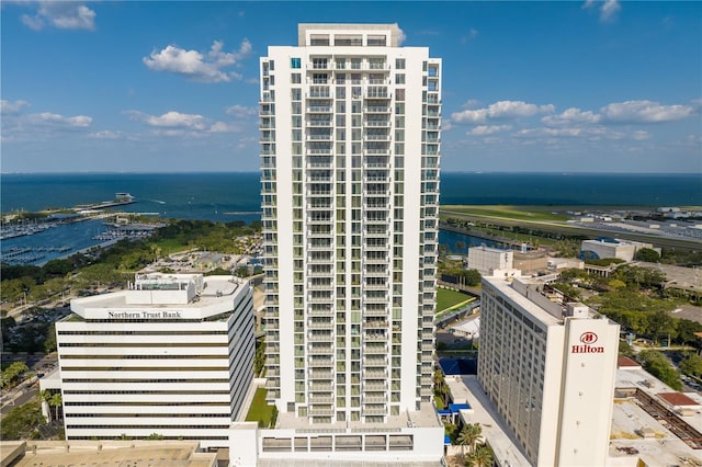 aerial view with a water view