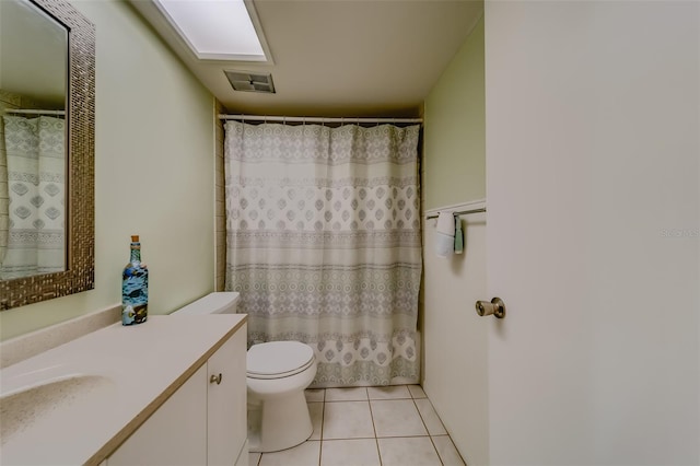 bathroom featuring tile patterned flooring, toilet, and vanity