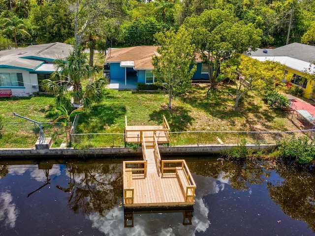 dock area with a water view