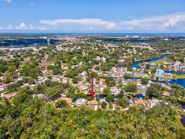 bird's eye view featuring a water view